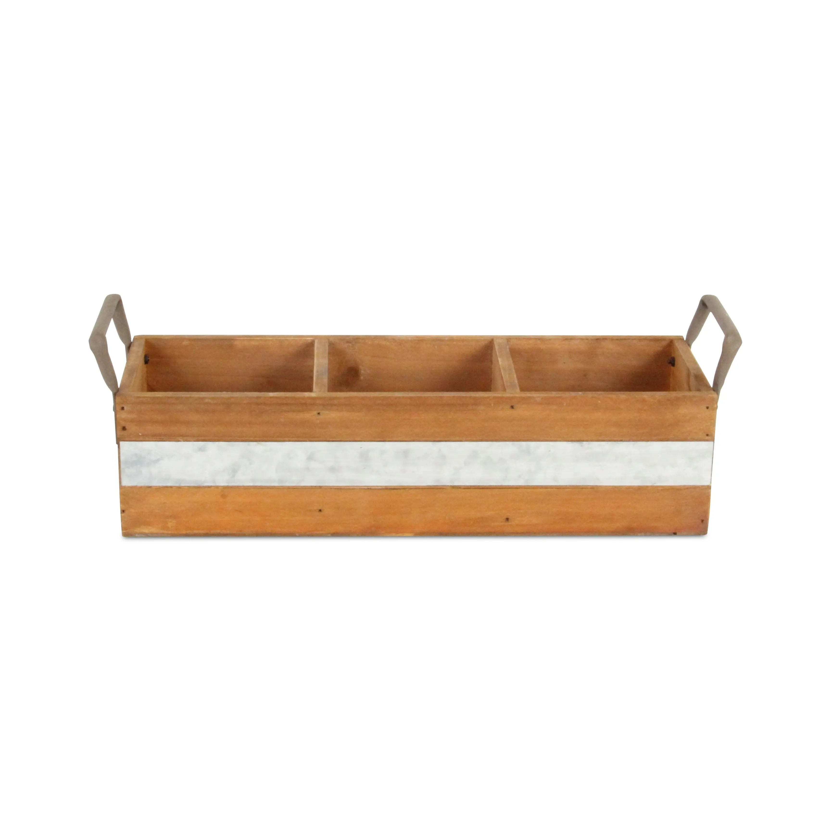 15" Brown Galvanized Solid Wood And Metal Organizing Box Homeroots Office