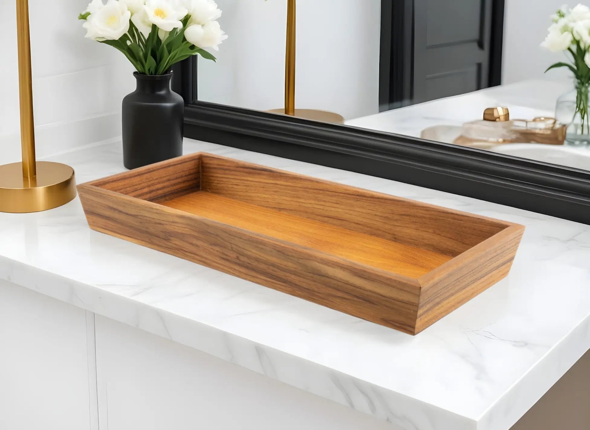 15" Brown Solid Teak Vanity Tray Homeroots Bed & Bath