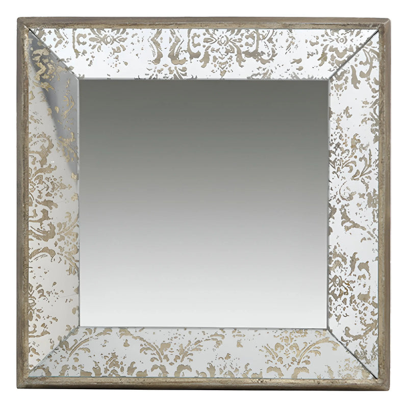 15" Brown Square Framed Antiqued Damask Accent Mirror Homeroots Bed & Bath