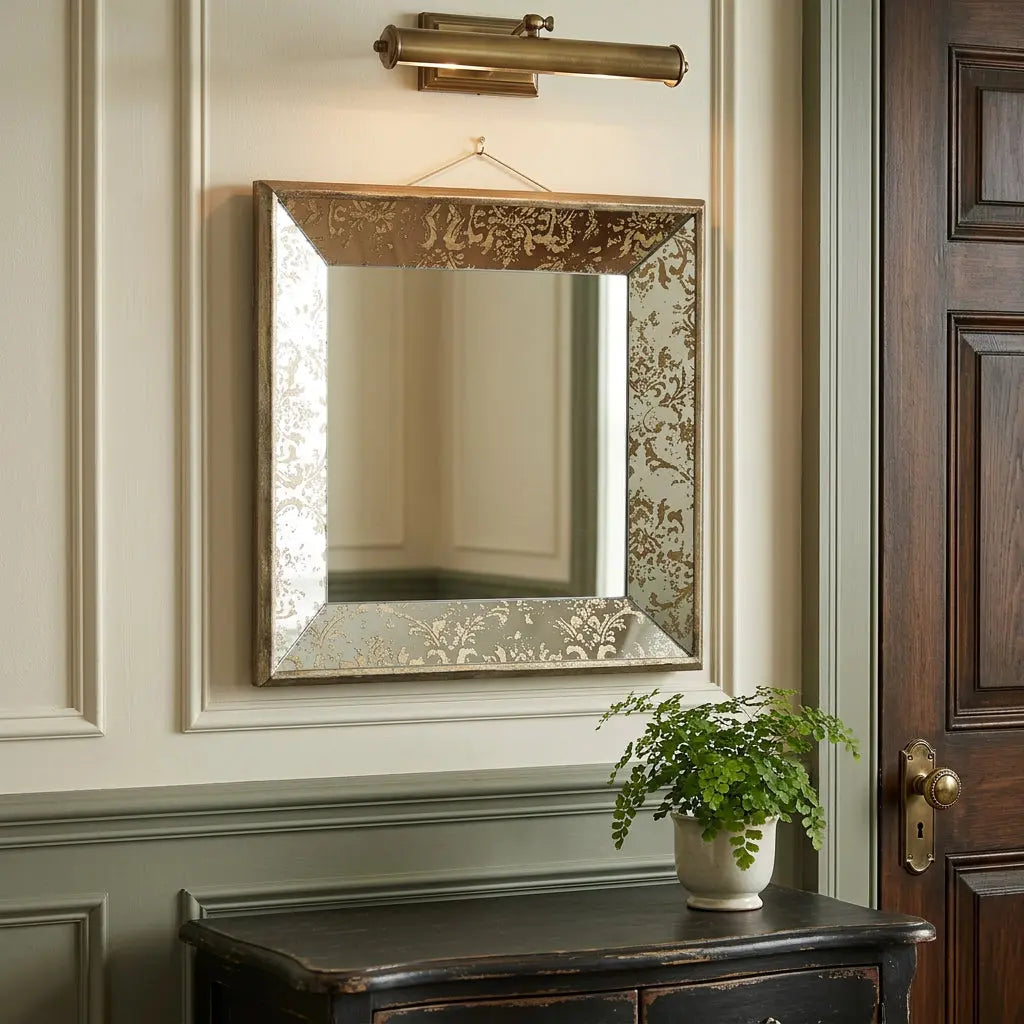 15" Brown Square Framed Antiqued Damask Accent Mirror Homeroots Bed & Bath