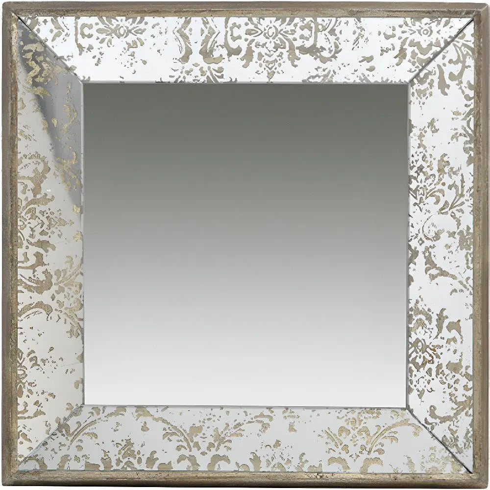 15" Brown Square Framed Antiqued Damask Accent Mirror Homeroots Bed & Bath