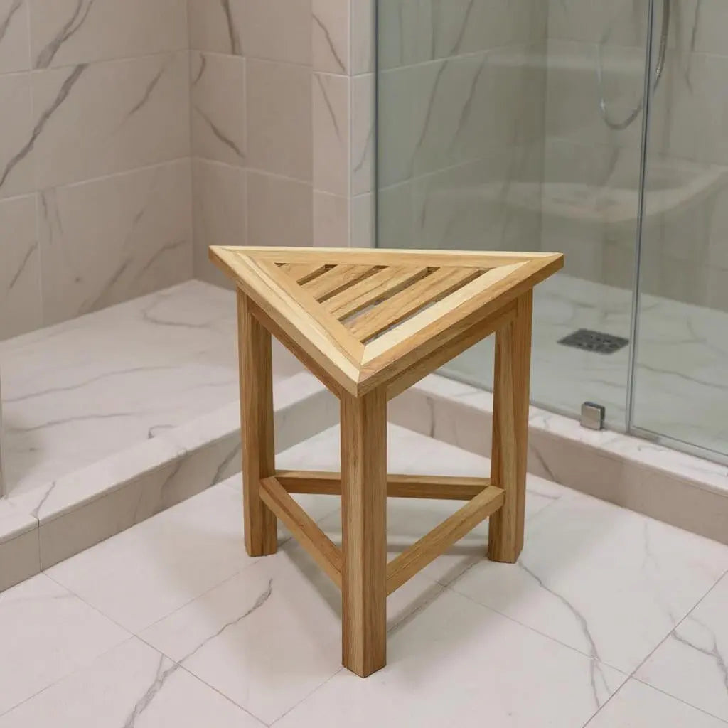 15" Brown Teak Corner Shower Bench Homeroots Bed & Bath