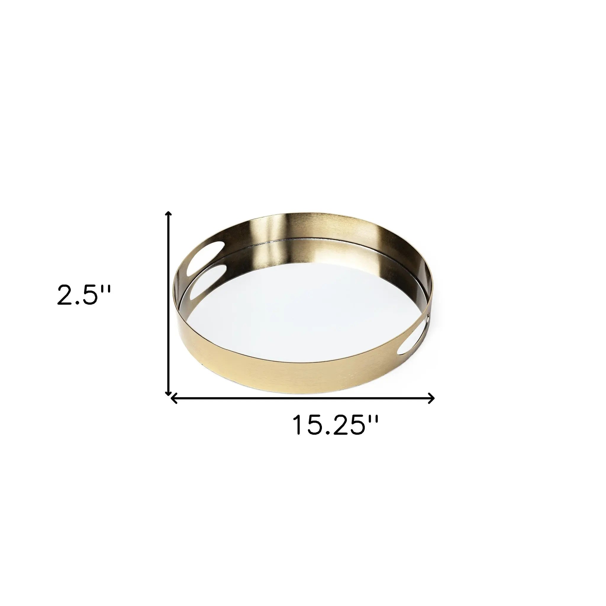 15" Gold And Mirrored Glass Round Metal Tray With Handles Homeroots Kitchen & Dining