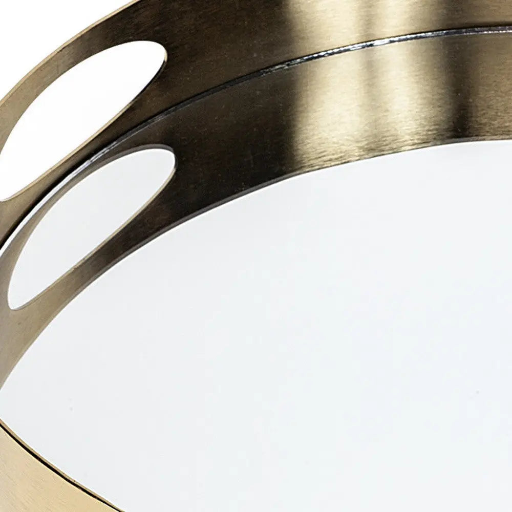 15" Gold And Mirrored Glass Round Metal Tray With Handles Homeroots Kitchen & Dining