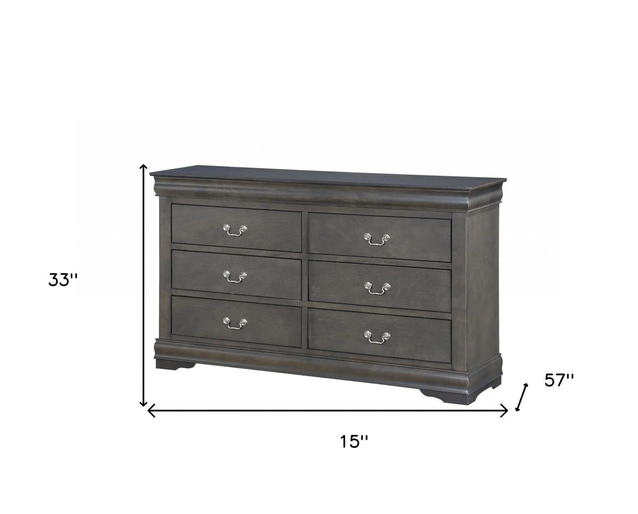 15" Gray Solid Wood Double Dresser - GreatEagleInc
