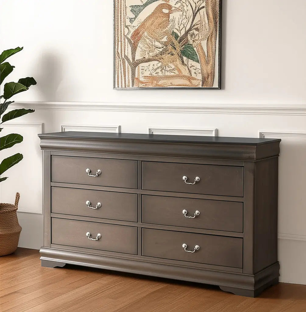 15" Gray Solid Wood Double Dresser - GreatEagleInc