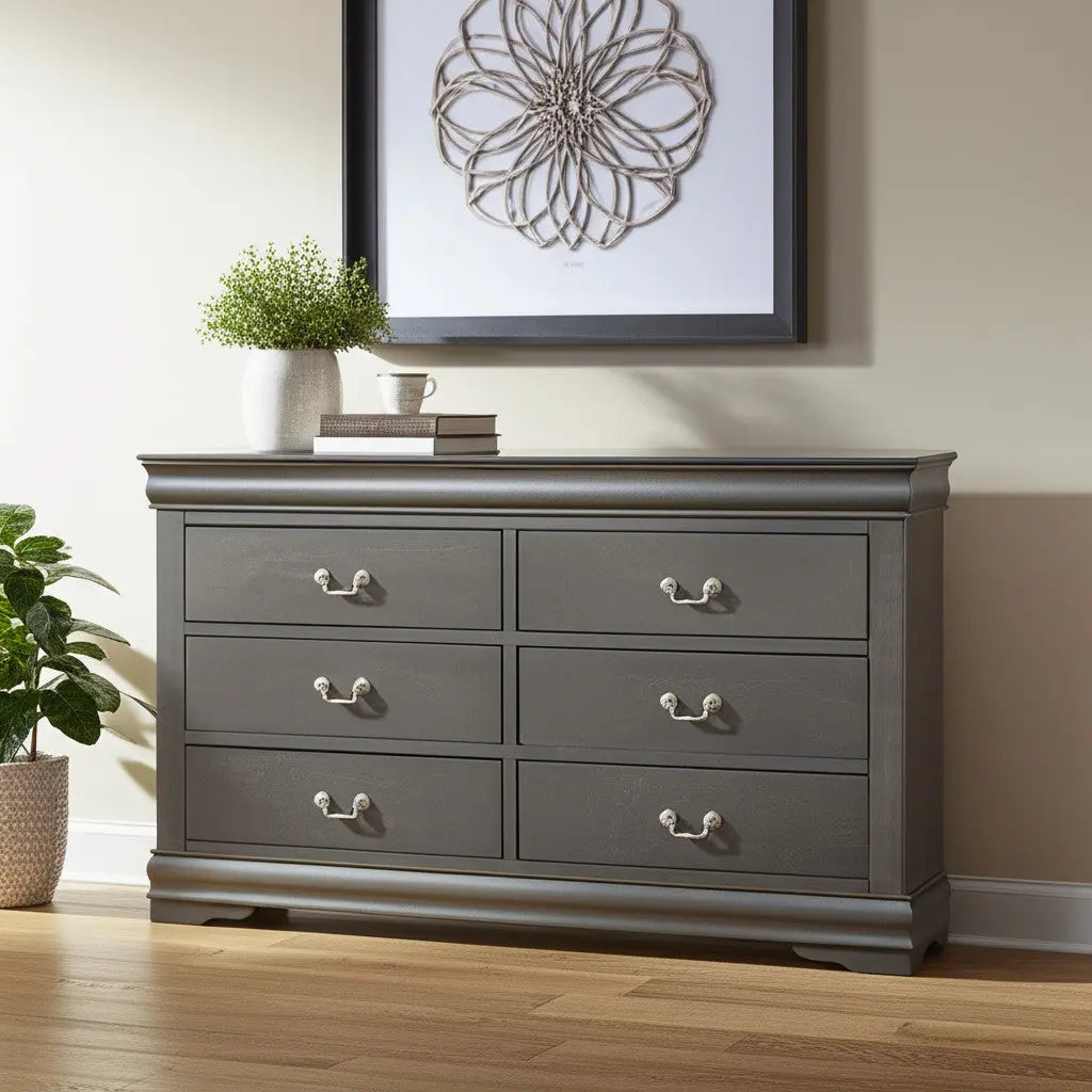 15" Gray Solid Wood Double Dresser - GreatEagleInc