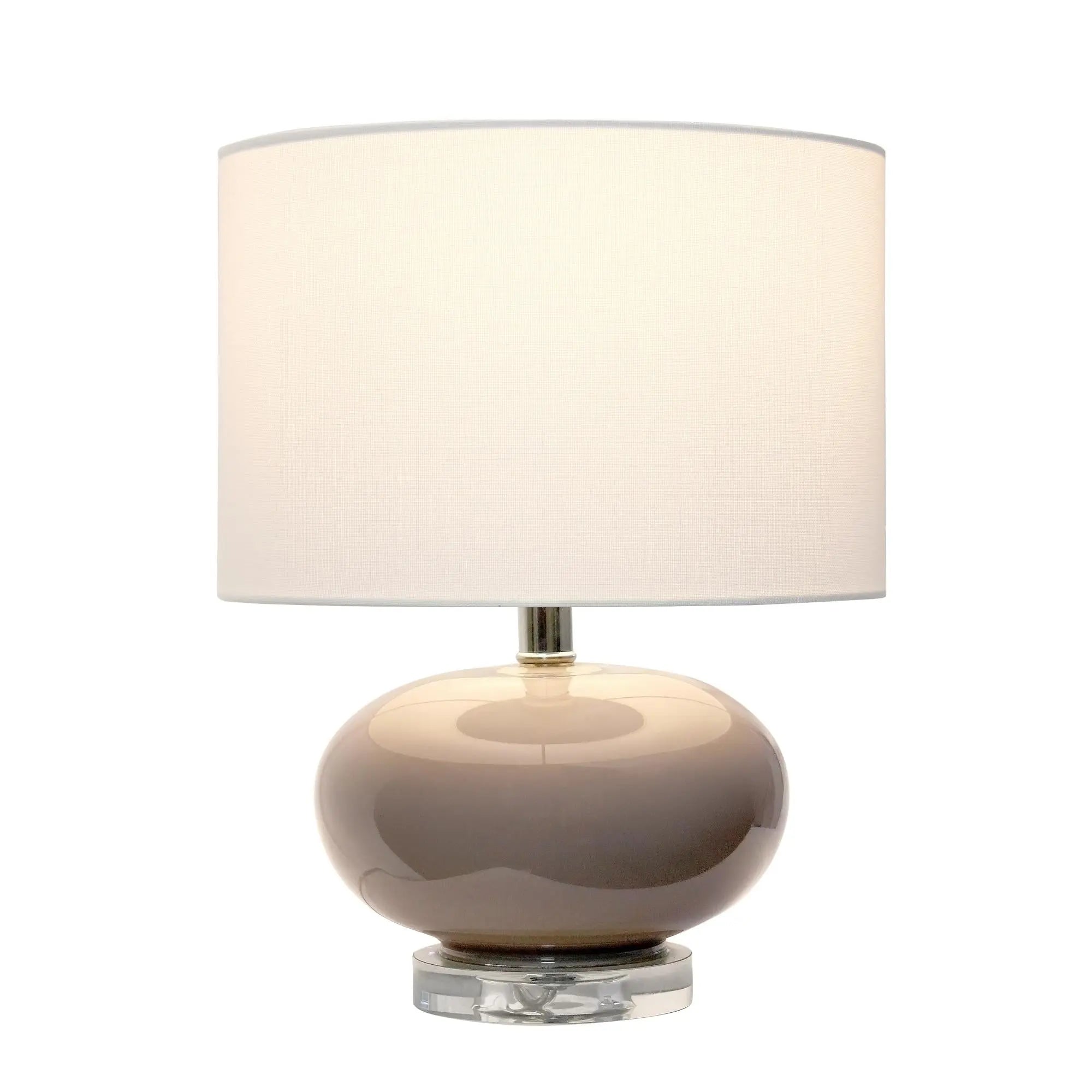 15" Gray Taupe Glass Round Table Lamp With Drum Shade Homeroots Lighting