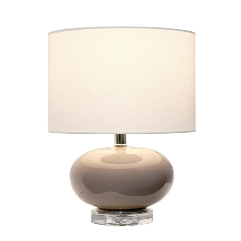 15" Gray Taupe Glass Round Table Lamp With Drum Shade Homeroots Lighting