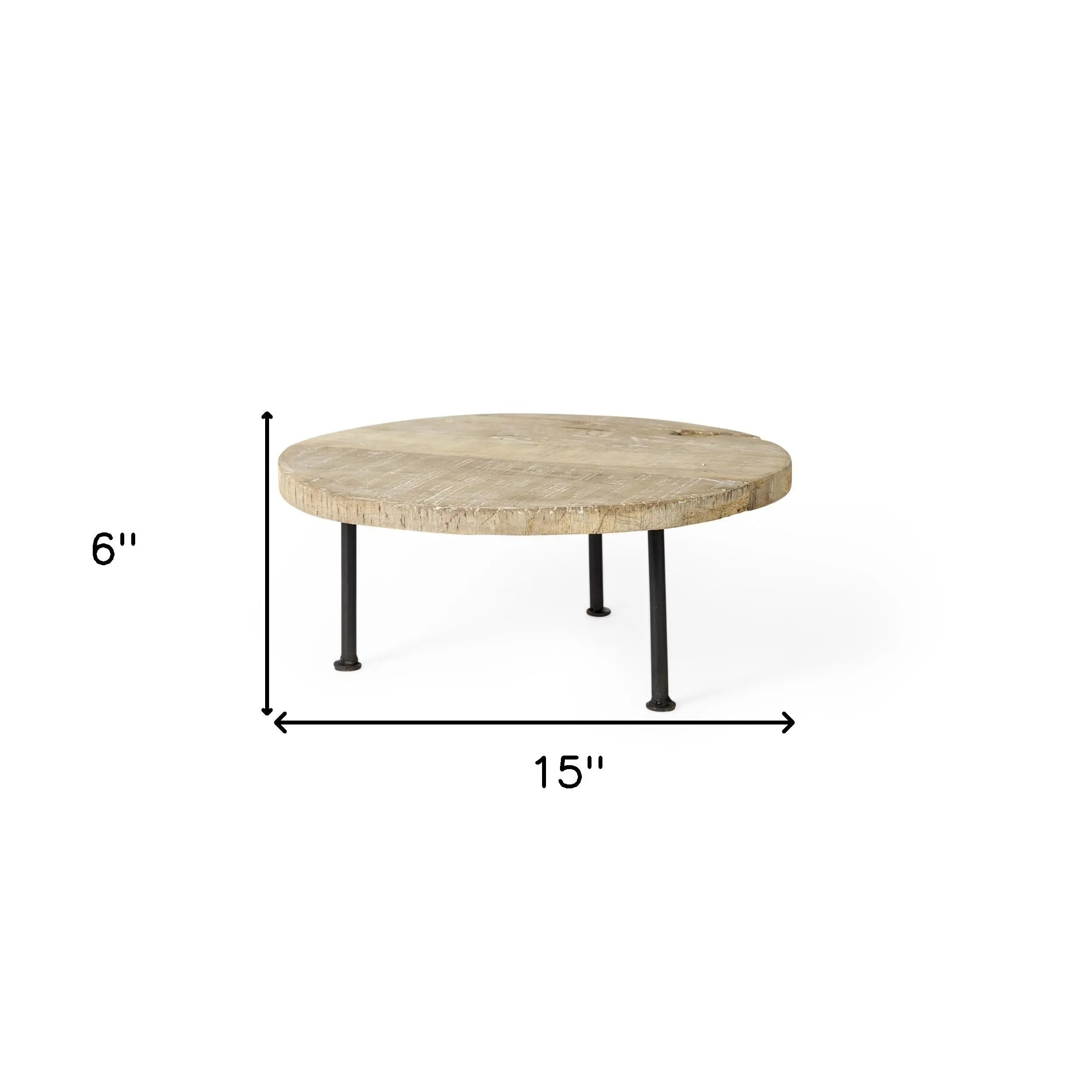 15" Light Brown And Black Round Solid Wood Handmade Riser Tray - GreatEagleInc