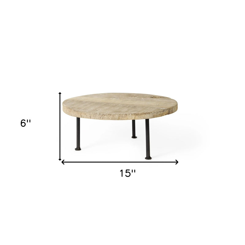 15" Light Brown And Black Round Solid Wood Handmade Riser Tray - GreatEagleInc