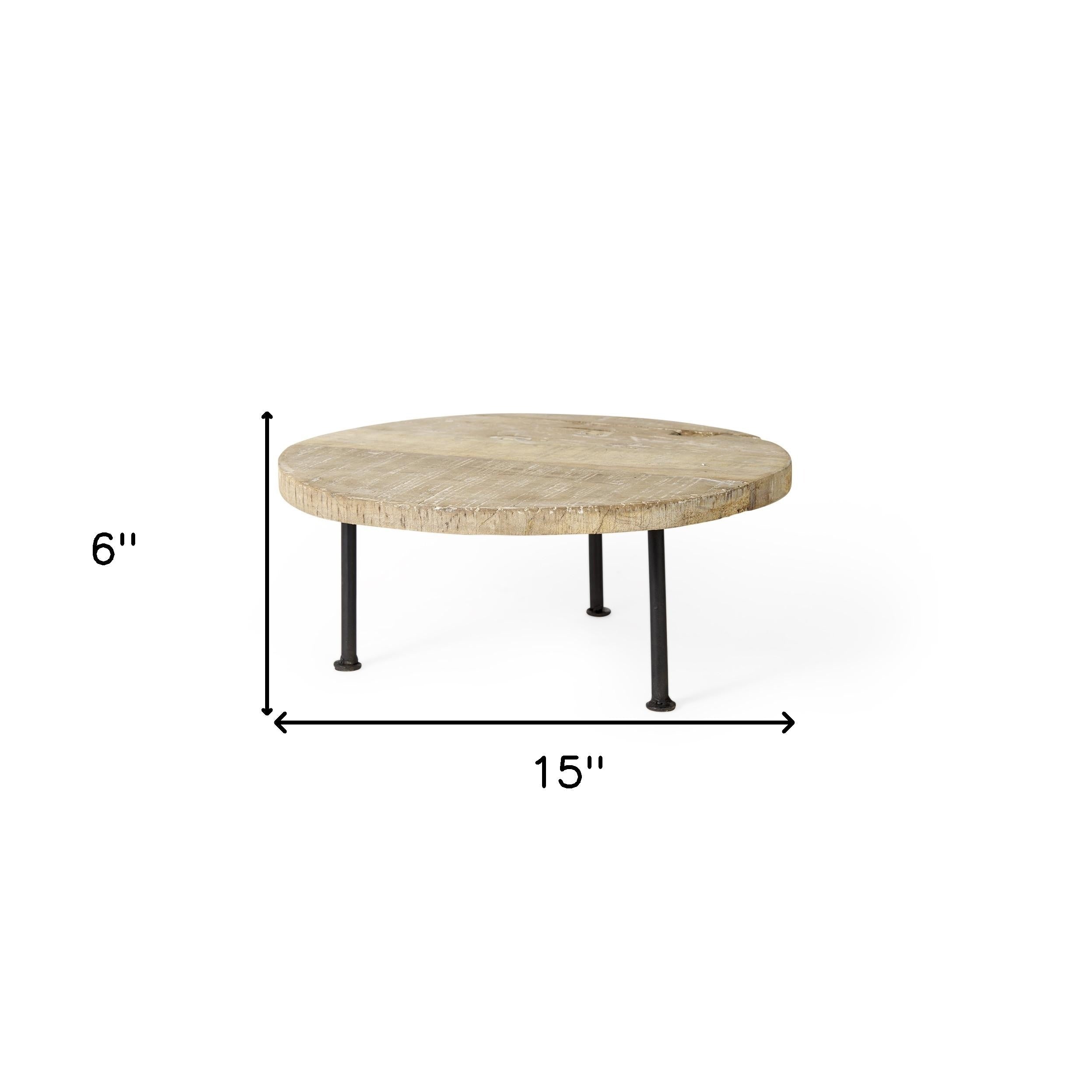 15" Light Brown And Black Round Solid Wood Handmade Riser Tray - GreatEagleInc