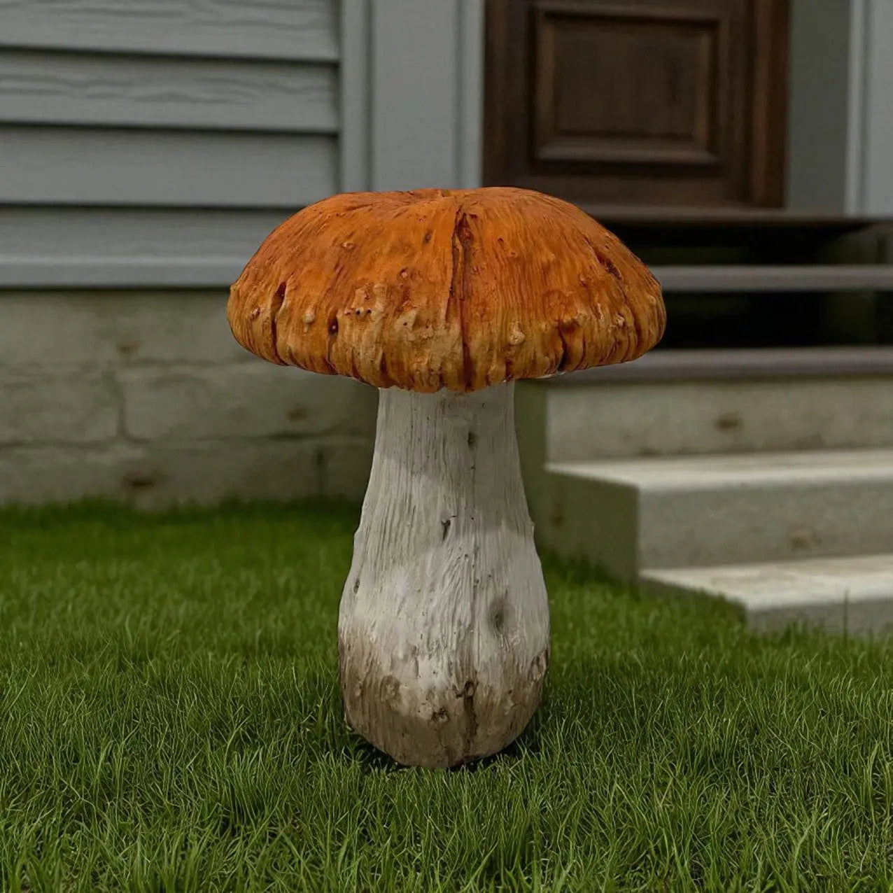 15" Orange And White Polyresin Mushroom Outdoor Statue Homeroots Outdoor