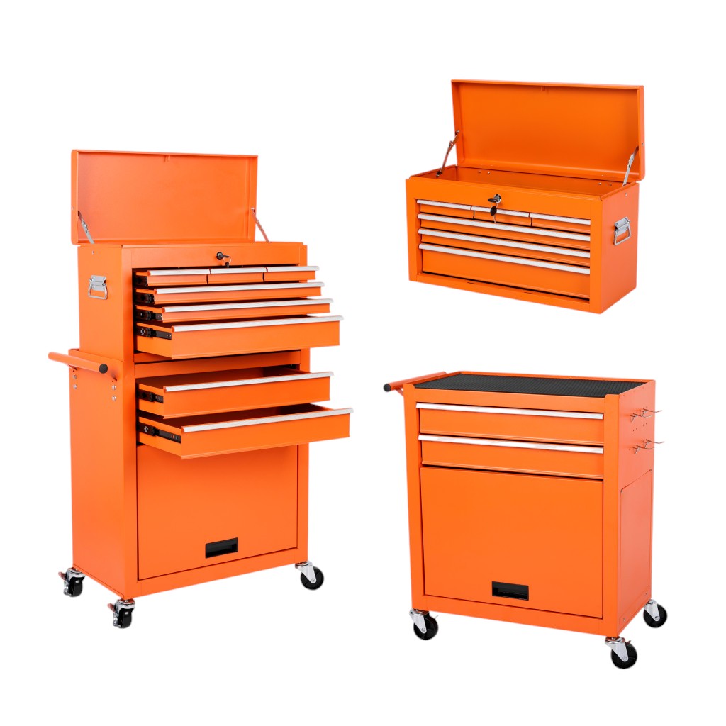 15" Orange Multi-Tier Steel Rolling Cabinet With Lid - GreatEagleInc