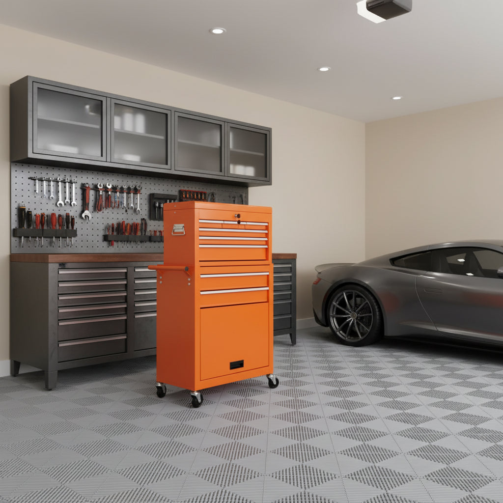 15" Orange Multi-Tier Steel Rolling Cabinet With Lid - GreatEagleInc