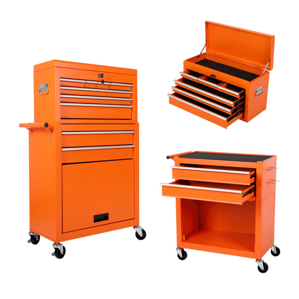 15" Orange Multi-Tier Steel Rolling Cabinet With Lid - GreatEagleInc