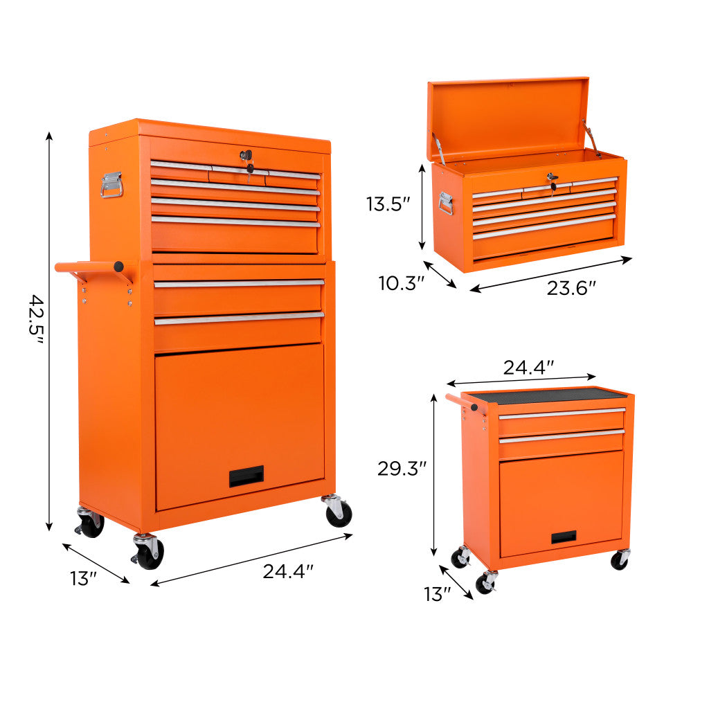 15" Orange Multi-Tier Steel Rolling Cabinet With Lid - GreatEagleInc
