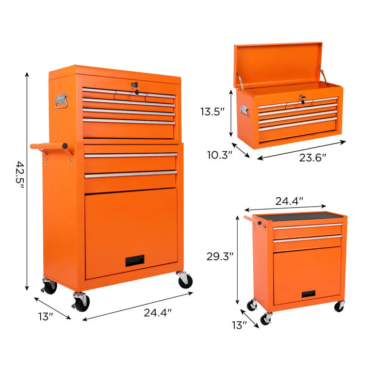 15" Orange Multi-Tier Steel Rolling Cabinet With Lid - GreatEagleInc