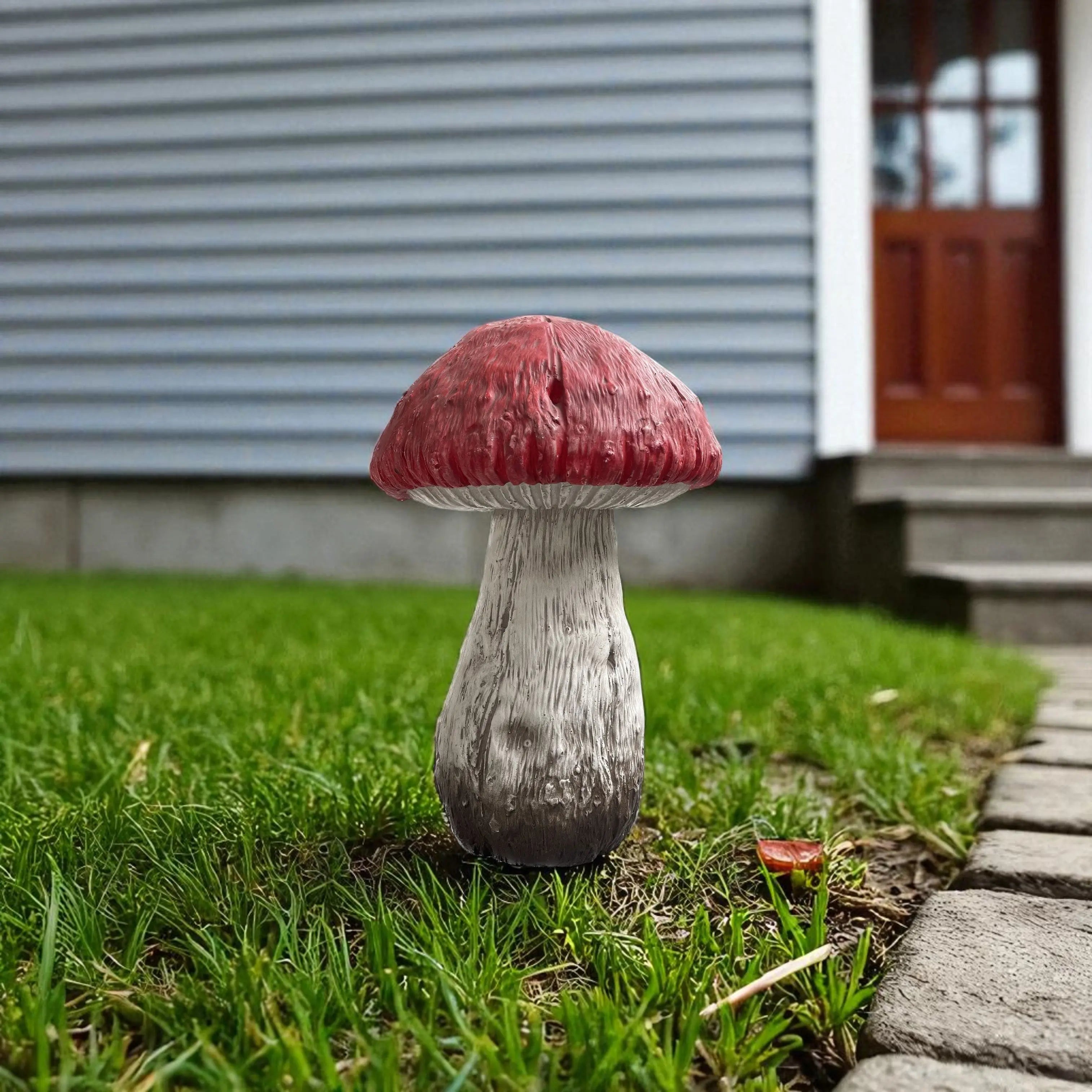 15" Red And White Polyresin Mushroom Outdoor Statue Homeroots Outdoor