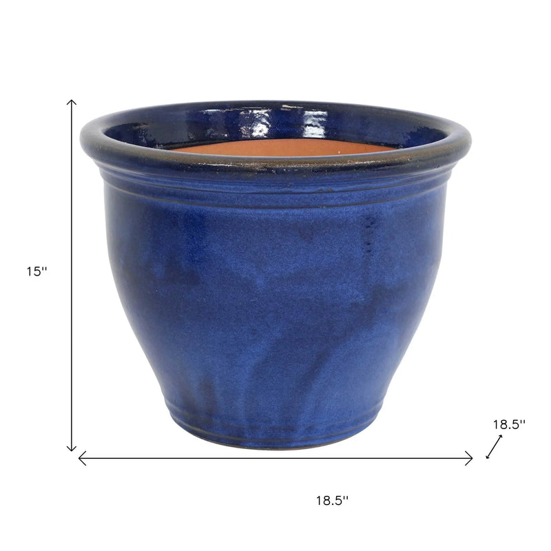 15" X 19" Dark Blue Ceramic Round Pot Planter Homeroots Outdoor
