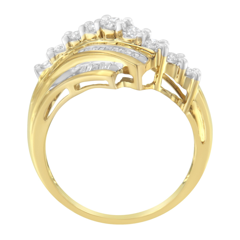 10K Yellow Gold Round and Baguette Diamond-Cut Ring (1/2 Cttw, I-J Color, I1-I2 Clarity) Luxcom