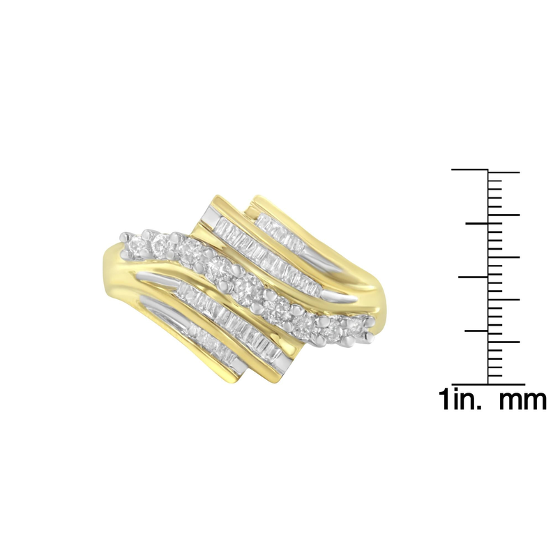 10K Yellow Gold Round and Baguette Diamond-Cut Ring (1/2 Cttw, I-J Color, I1-I2 Clarity) Luxcom