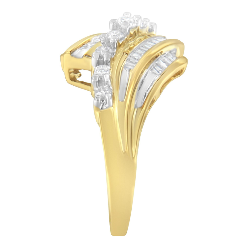 10K Yellow Gold Round and Baguette Diamond-Cut Ring (1/2 Cttw, I-J Color, I1-I2 Clarity) Luxcom
