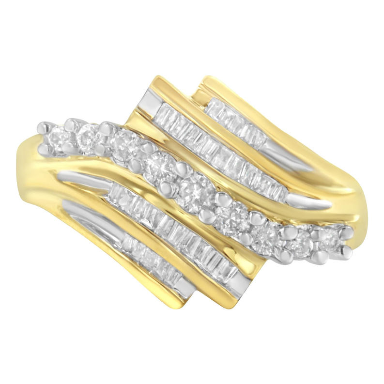 10K Yellow Gold Round and Baguette Diamond-Cut Ring (1/2 Cttw, I-J Color, I1-I2 Clarity) Luxcom