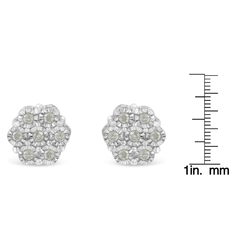 .925 Sterling Silver 1/4 Cttw Round-Cut Diamond Miracle-Set Floral Cluster Button Stud Earrings (I-J Color, I3 Clarity) Luxcom