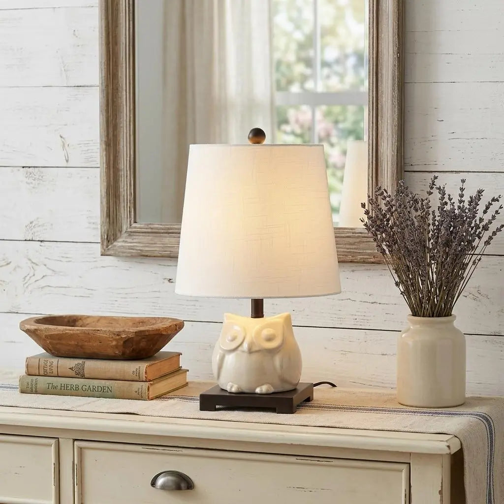 16" Antiqued Bronze Novelty Bedside Lamp With Empire Shade Homeroots Lighting