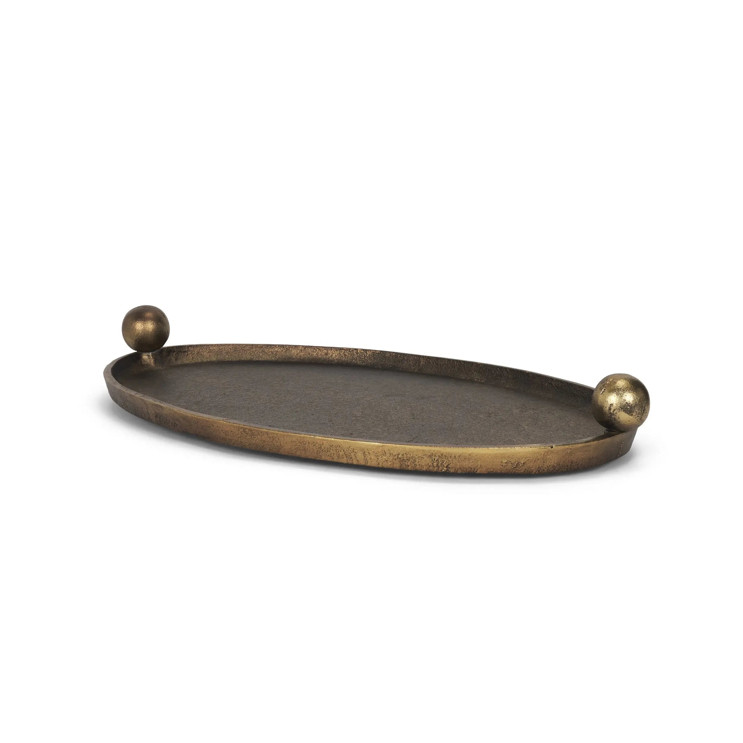 16" Antiqued Gold Aluminum Handmade Oval Vanity Tray With Handles Homeroots Kitchen & Dining