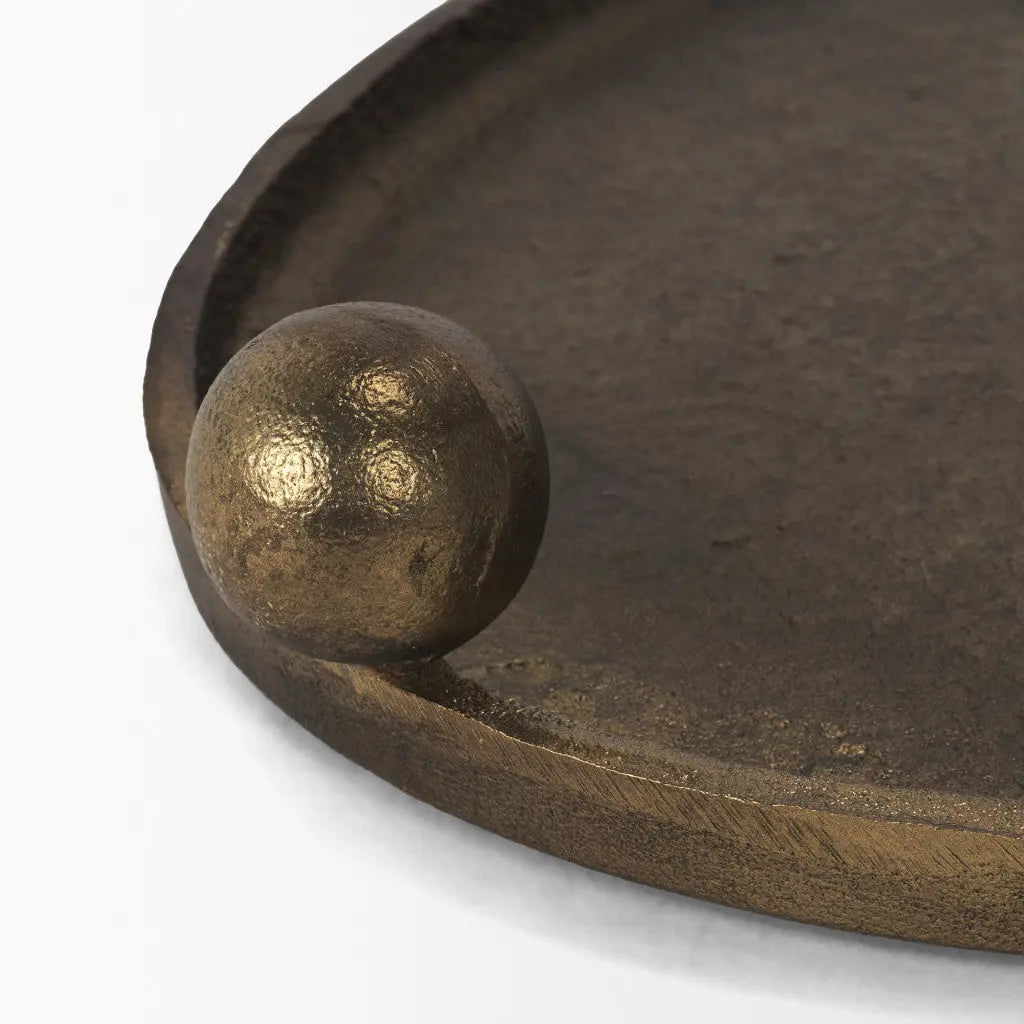16" Antiqued Gold Aluminum Handmade Oval Vanity Tray With Handles Homeroots Kitchen & Dining