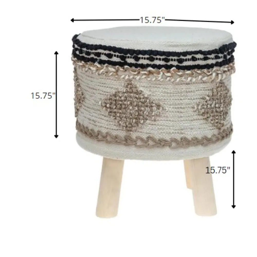 16" Beige Jute And Brown Round Abstract Ottoman Homeroots Living Room
