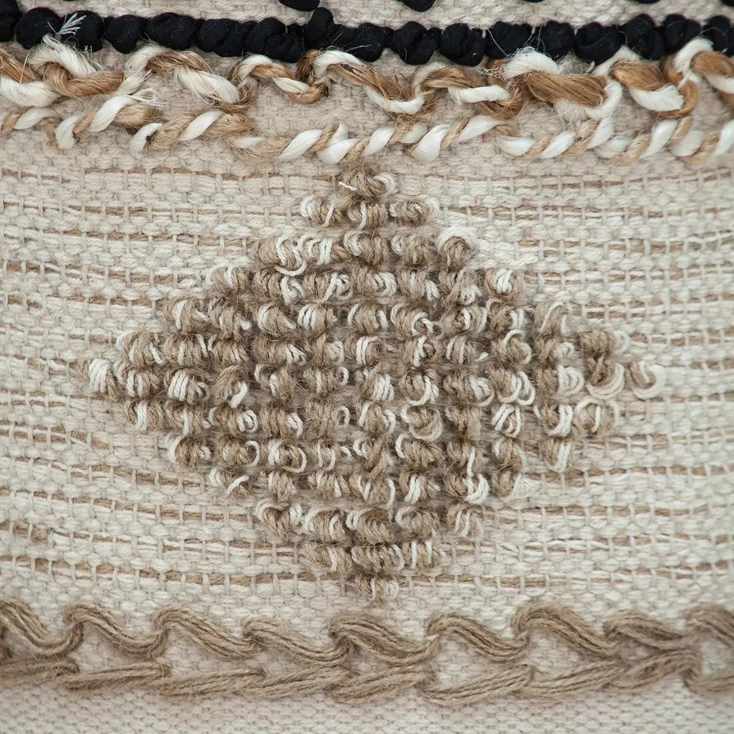 16" Beige Jute And Brown Round Abstract Ottoman Homeroots Living Room