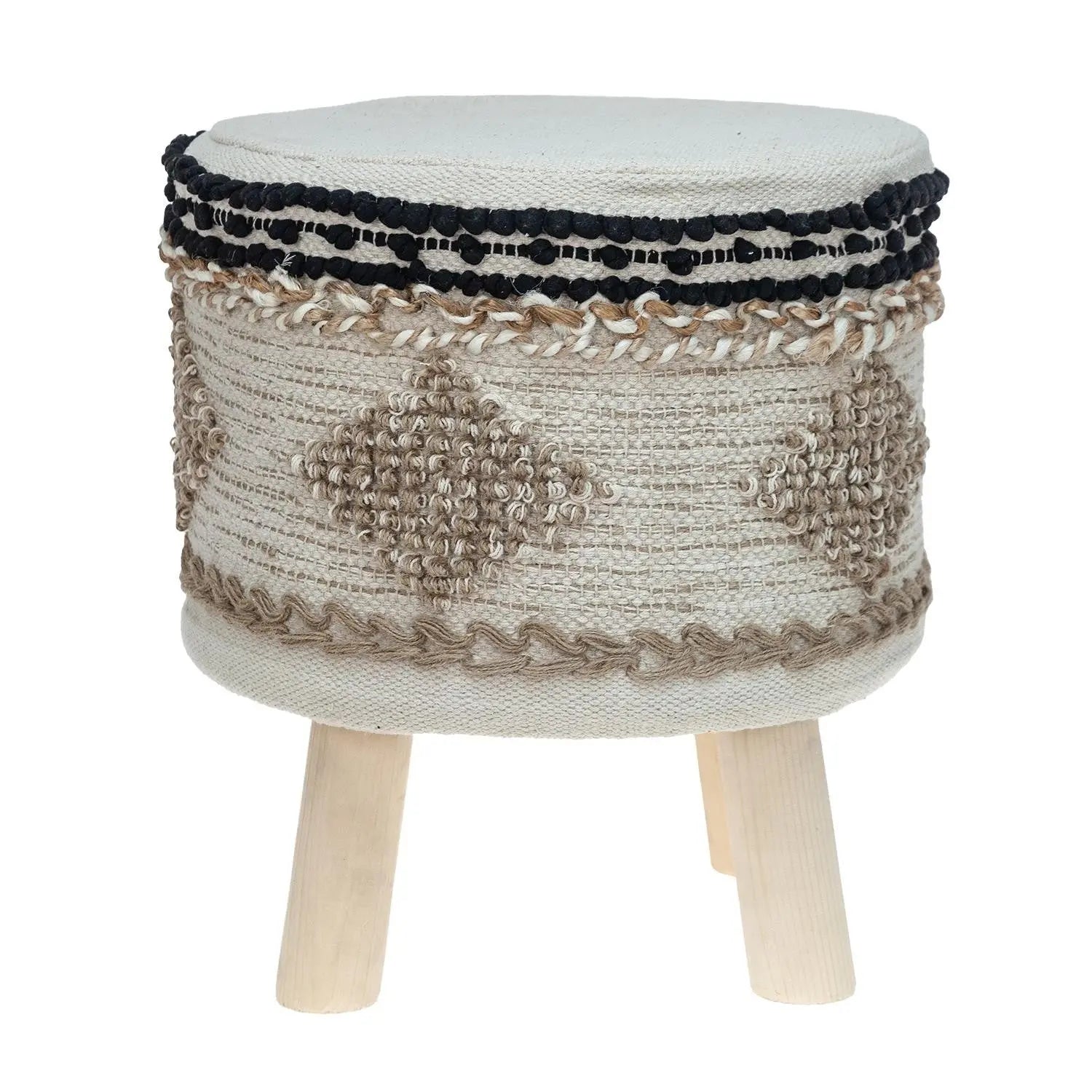 16" Beige Jute And Brown Round Abstract Ottoman Homeroots Living Room