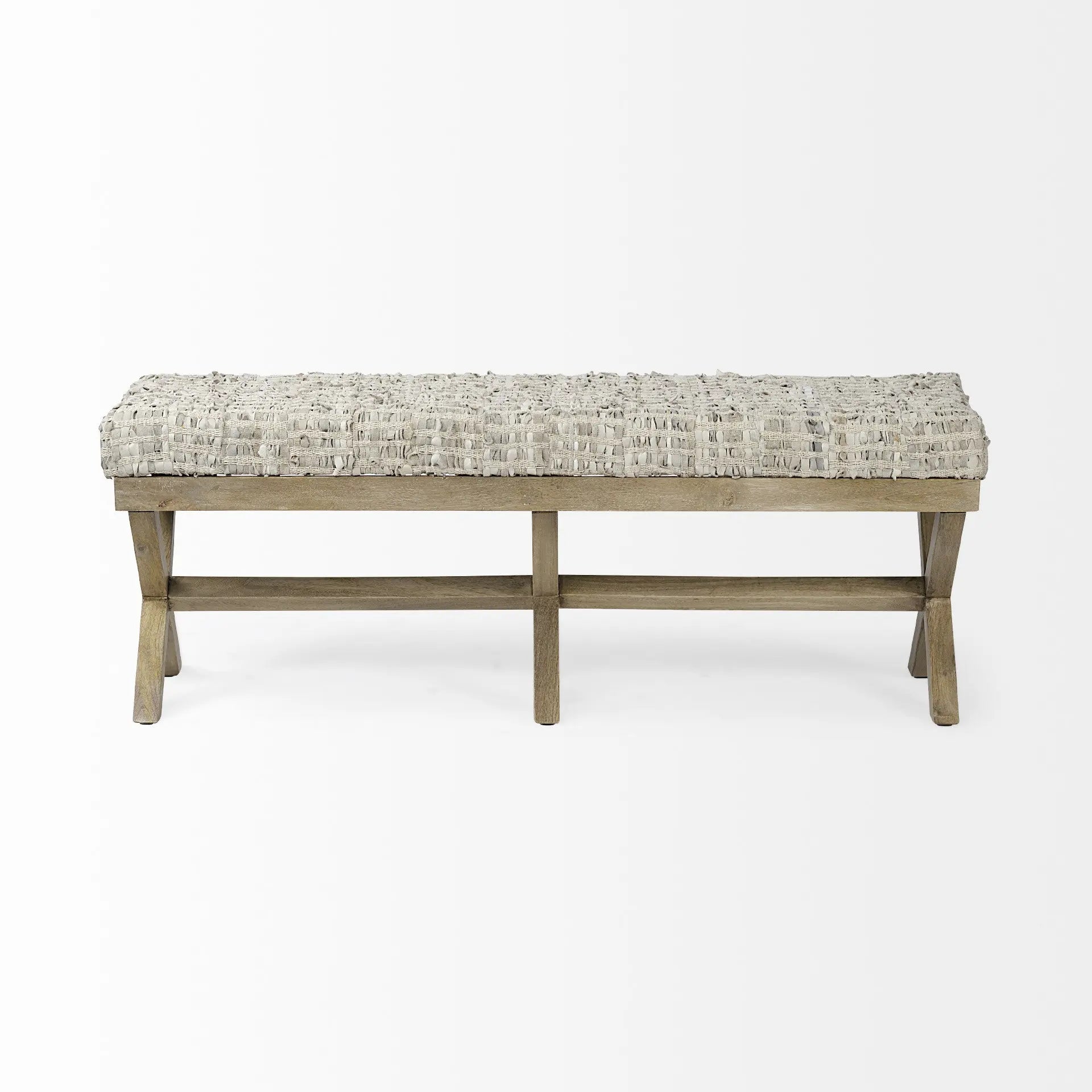 16" Beige and Brown Upholstered Faux Leather Bench Homeroots Living Room