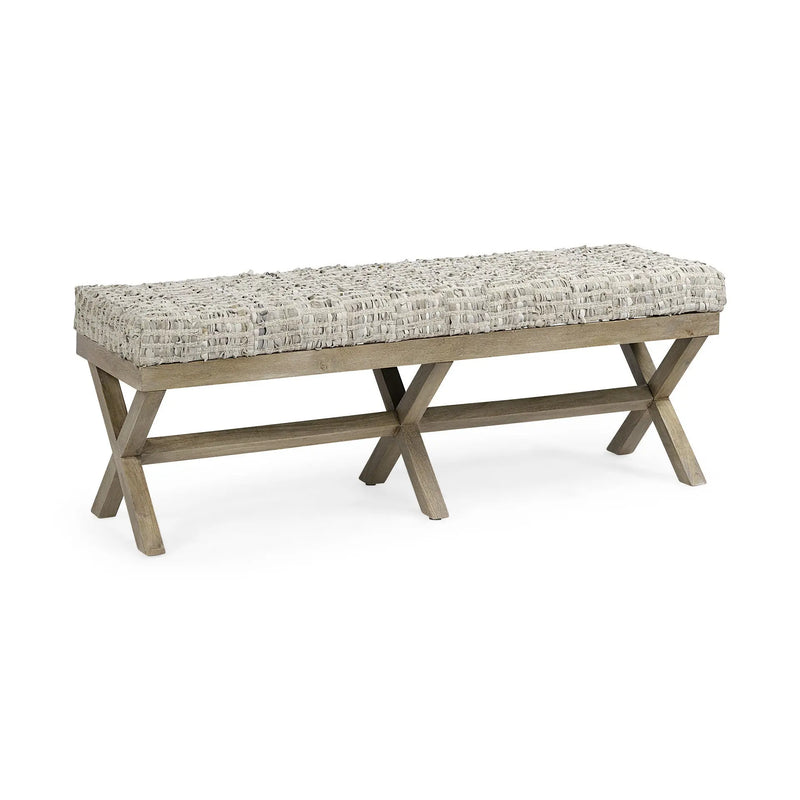 16" Beige and Brown Upholstered Faux Leather Bench Homeroots Living Room