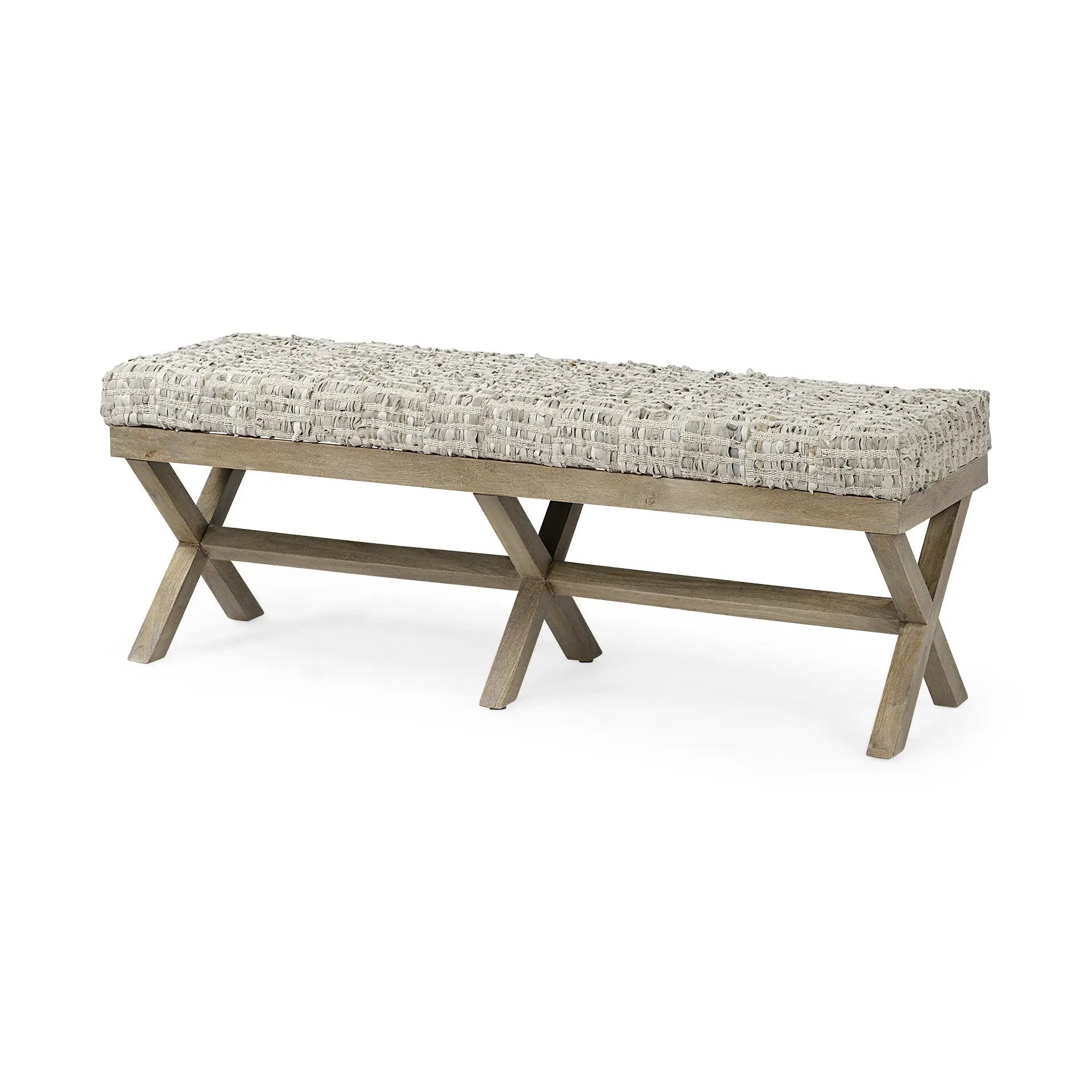 16" Beige and Brown Upholstered Faux Leather Bench Homeroots Living Room