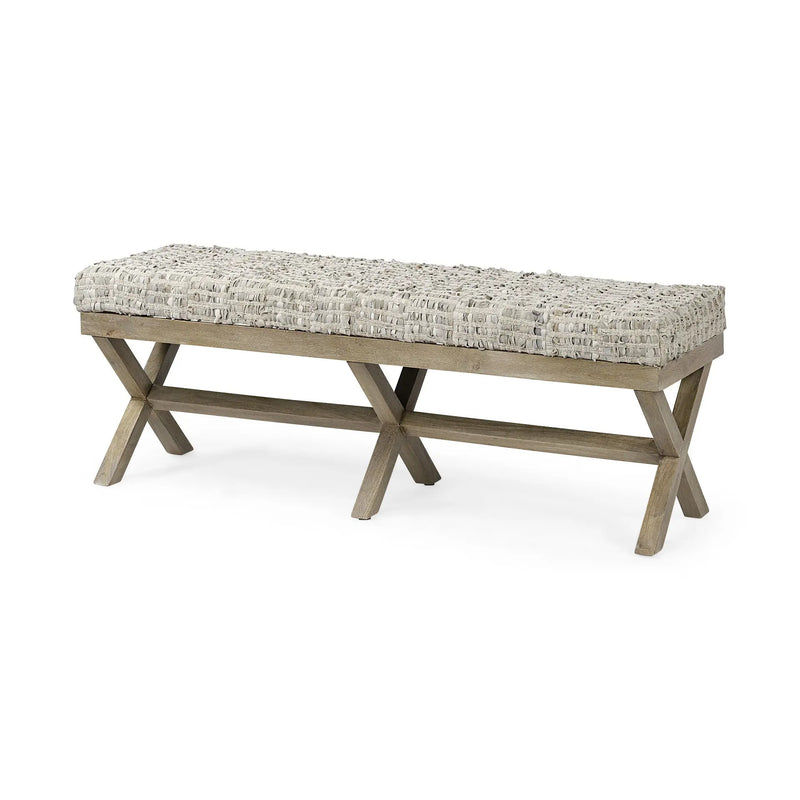 16" Beige and Brown Upholstered Faux Leather Bench Homeroots Living Room