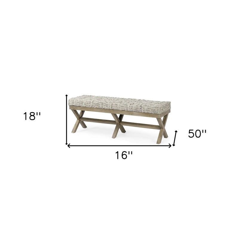 16" Beige and Brown Upholstered Faux Leather Bench Homeroots Living Room