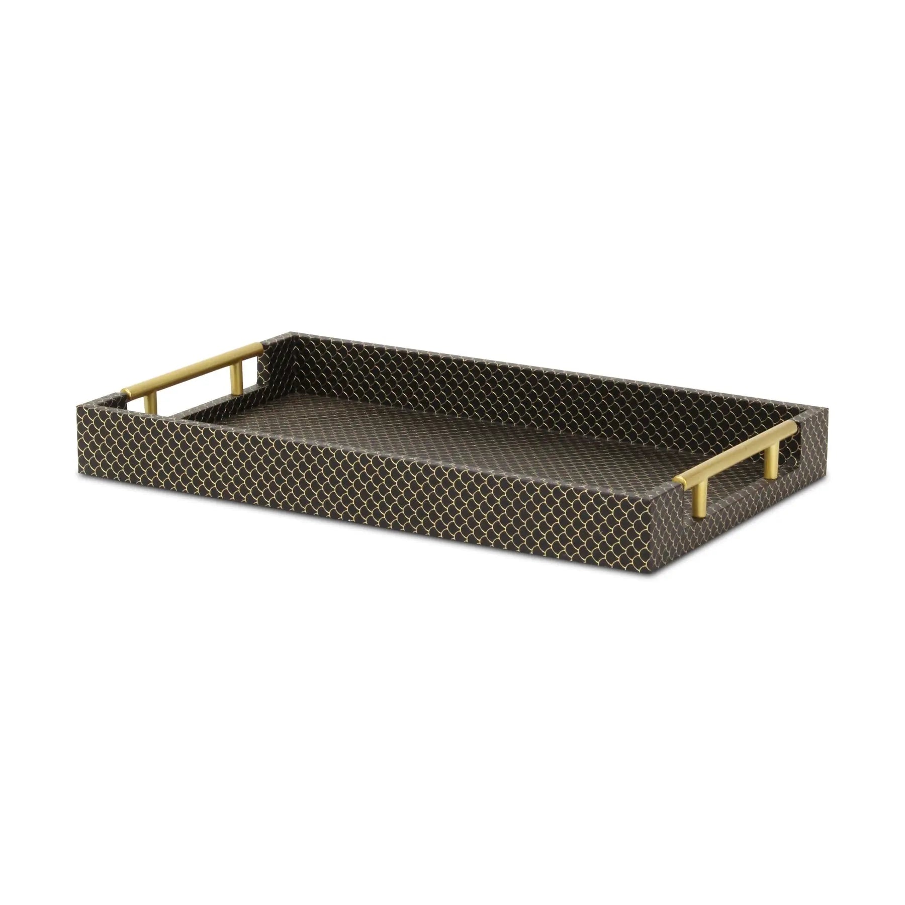 16" Black And Gold Geometric Print Handmade Serving Tray Homeroots Kitchen & Dining