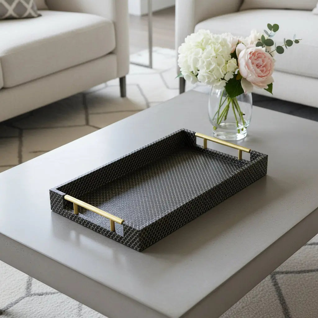 16" Black And Gold Geometric Print Handmade Serving Tray Homeroots Kitchen & Dining