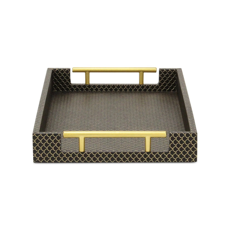 16" Black And Gold Geometric Print Handmade Serving Tray Homeroots Kitchen & Dining