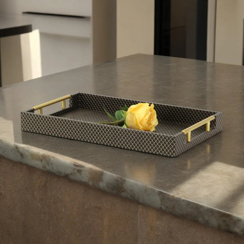 16" Black And Gold Geometric Print Handmade Serving Tray Homeroots Kitchen & Dining