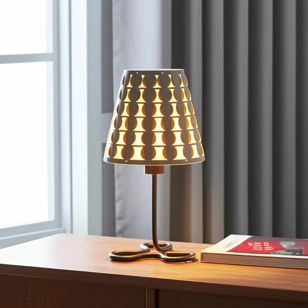 16" Black Bedside Table Lamp With Black And White Polka Dots Empire Shade Homeroots Lighting