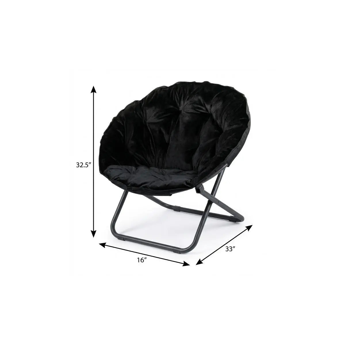 16" Black Tufted Faux Fur and Metal Folding Lounge Chair Homeroots Living Room