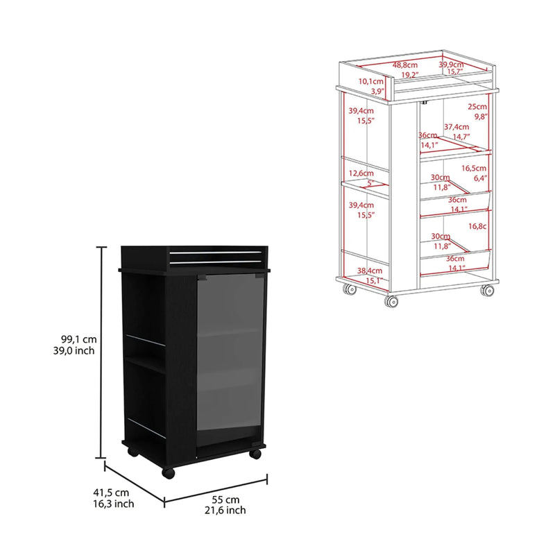 16" Black Wood Bar Cart Homeroots Kitchen & Dining