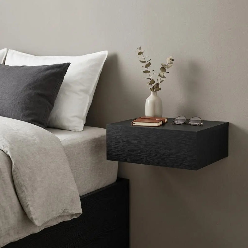 16" Black Wood One Drawer Floating Nightstand Homeroots Bed & Bath