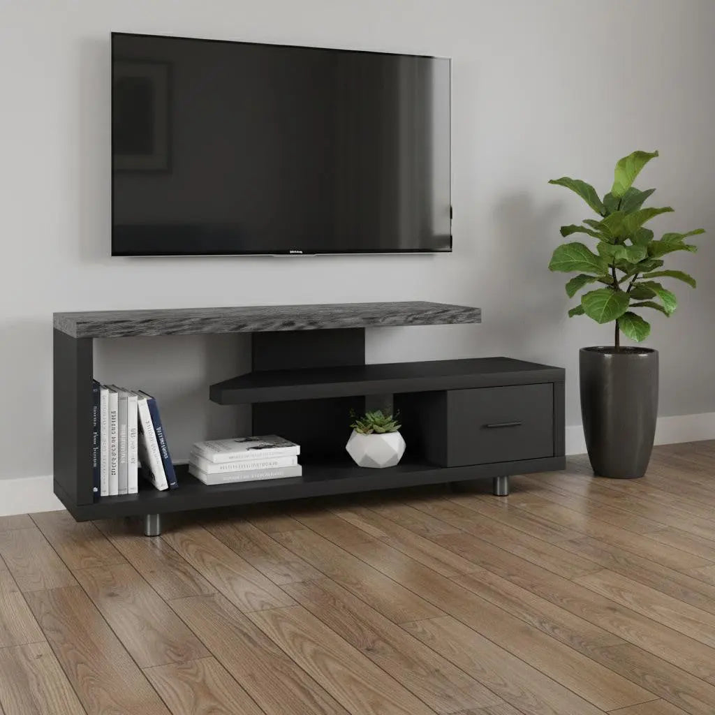 16" Black and Gray Open Shelving TV Stand Homeroots Living Room