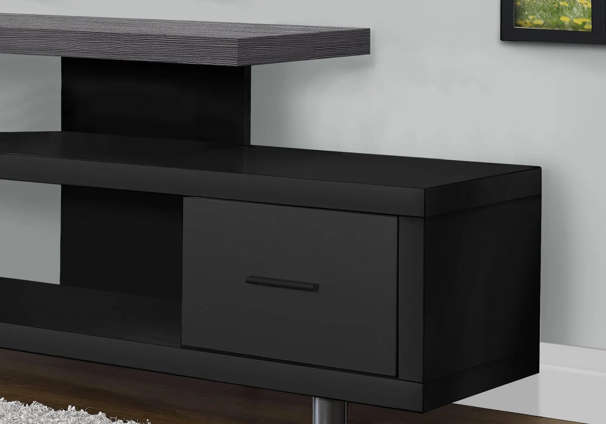 16" Black and Gray Open Shelving TV Stand Homeroots Living Room